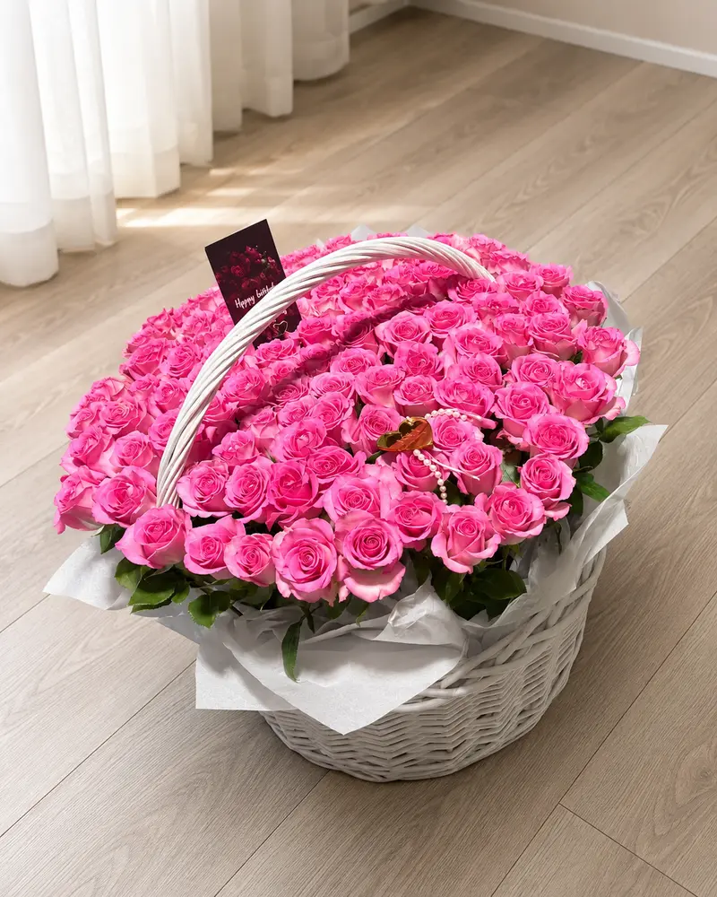 Hot Pink Rose Basket