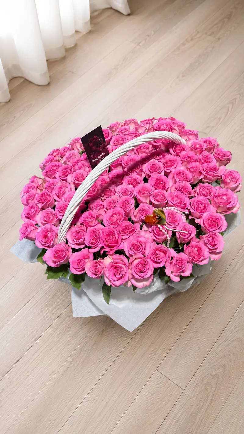 Hot Pink Rose Basket