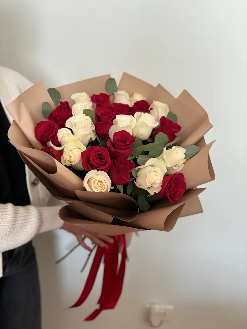 White & Red Rose Bouquet